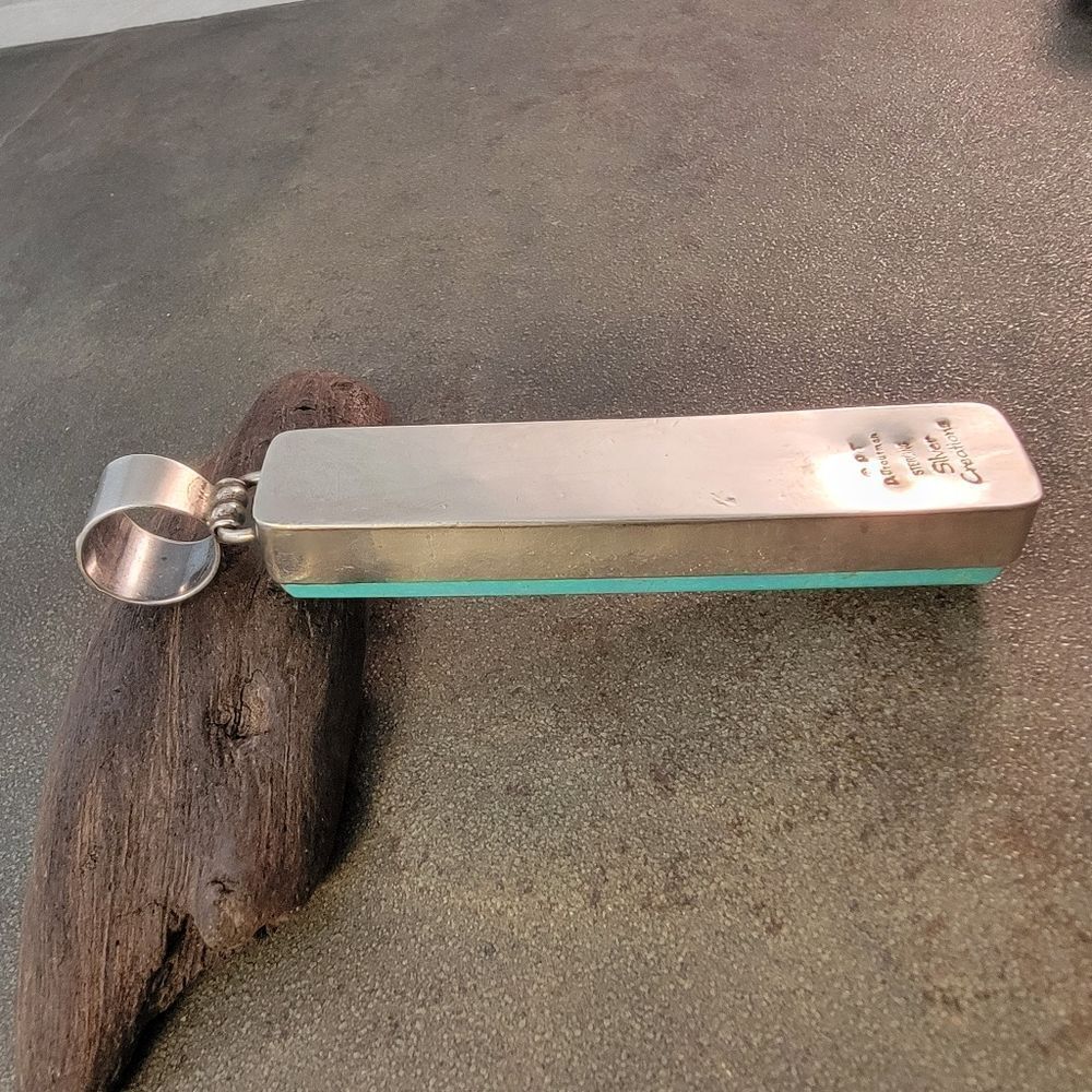 David Troutman Silver Creations Long Blue Turquoise Statement Pendant - Picture 4 of 8
